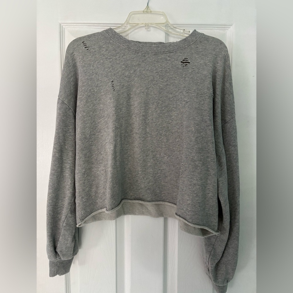 Gray Cropped Crewneck Sweatshirt